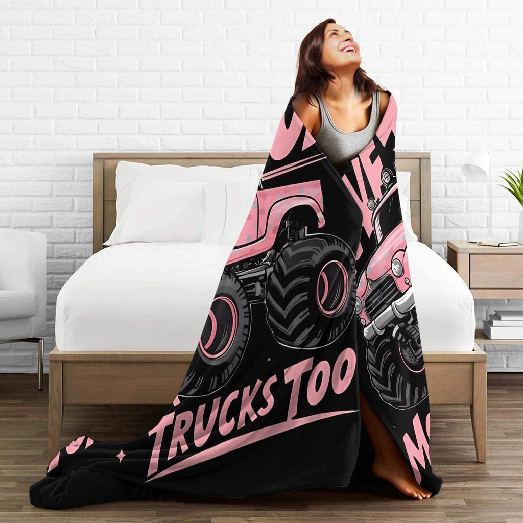 Monster Trucks Having Fun Warm Blanket Kids Plush Bedding Throws Funny Living Room Flannel Bedspread Sofa Bed Cover