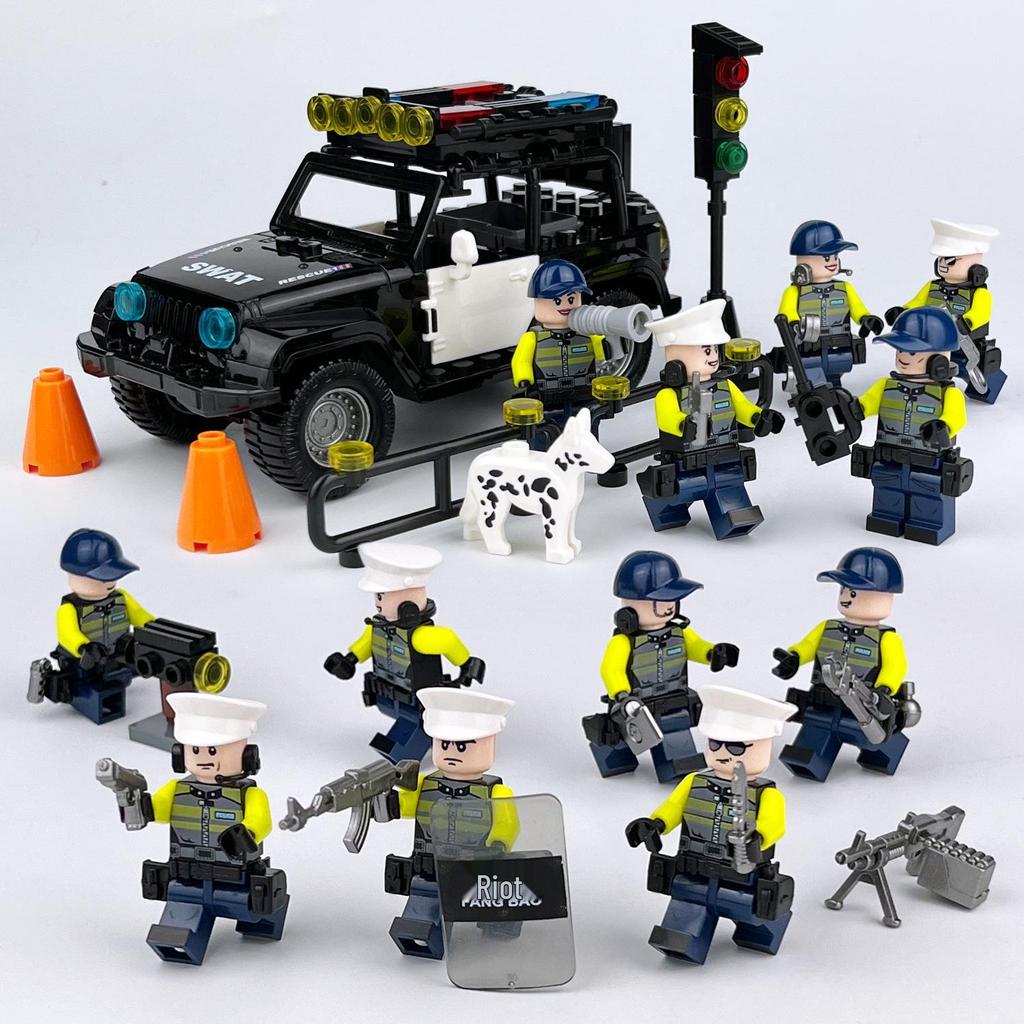 Black Police Car Military Building Block Set with Police Figurine Toy