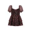 Plus Size Square Neck Short Sleeve Floral Dress for Women Summer Loose Bow Mesh Puff Sleeve Dresses