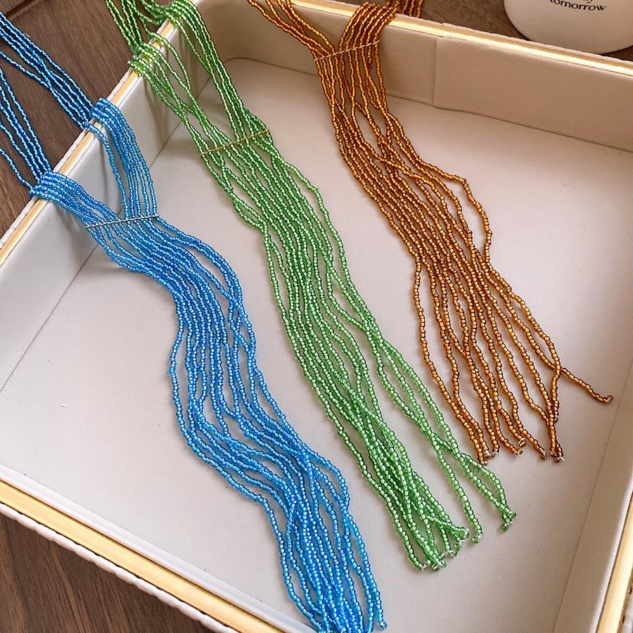 Colorful Glass Bead Multi-Layer Tassel Necklace: Elegant & Versatile Clavicle Chain for Women