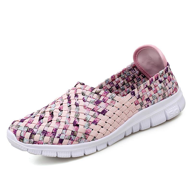 Damen Sneakers Sommer Atmungsaktiv Leichte Slipper Damen Flache Schuhe Damen Loafer Manuell Gewebte Flache Damen Freizeitschuhe