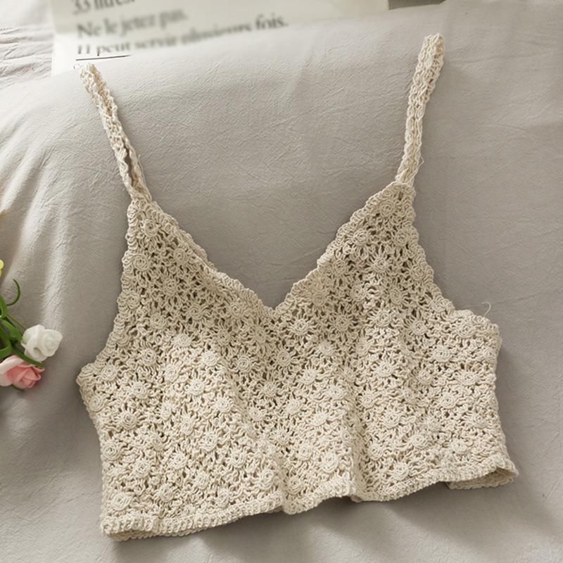 Dámská vesta krátká jednobarevná tílko na ramínka dutá perspektivní tílko