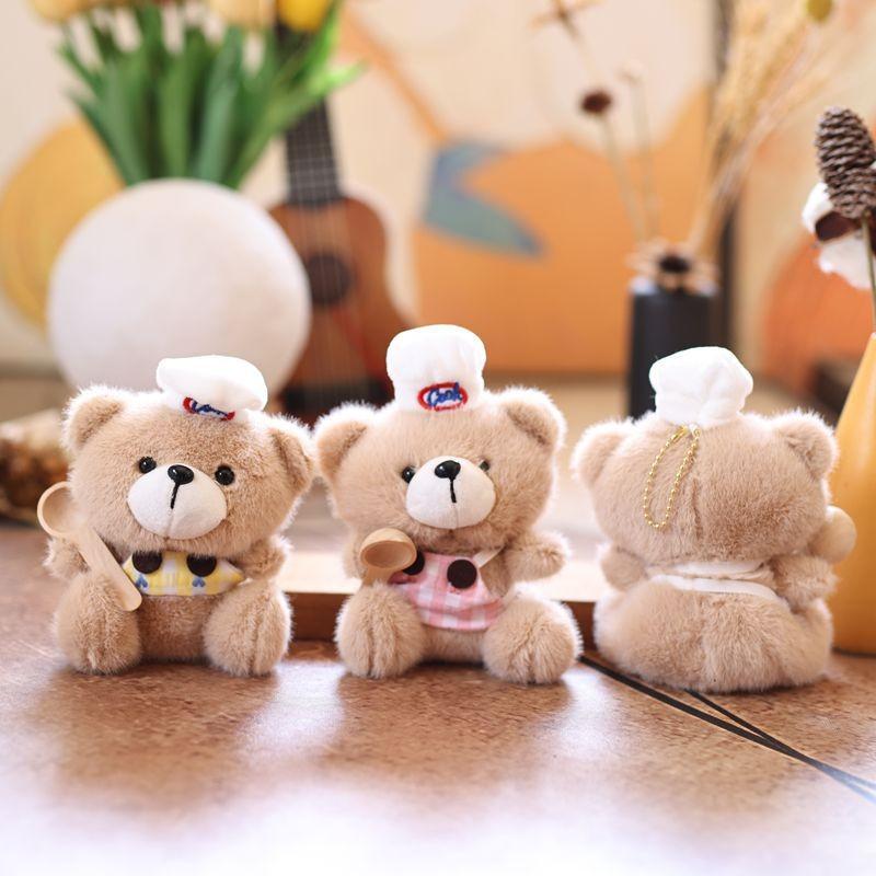 Plush Chef Bear Pendant Wearing Checkered Clothes And Carrying A Spoon Design