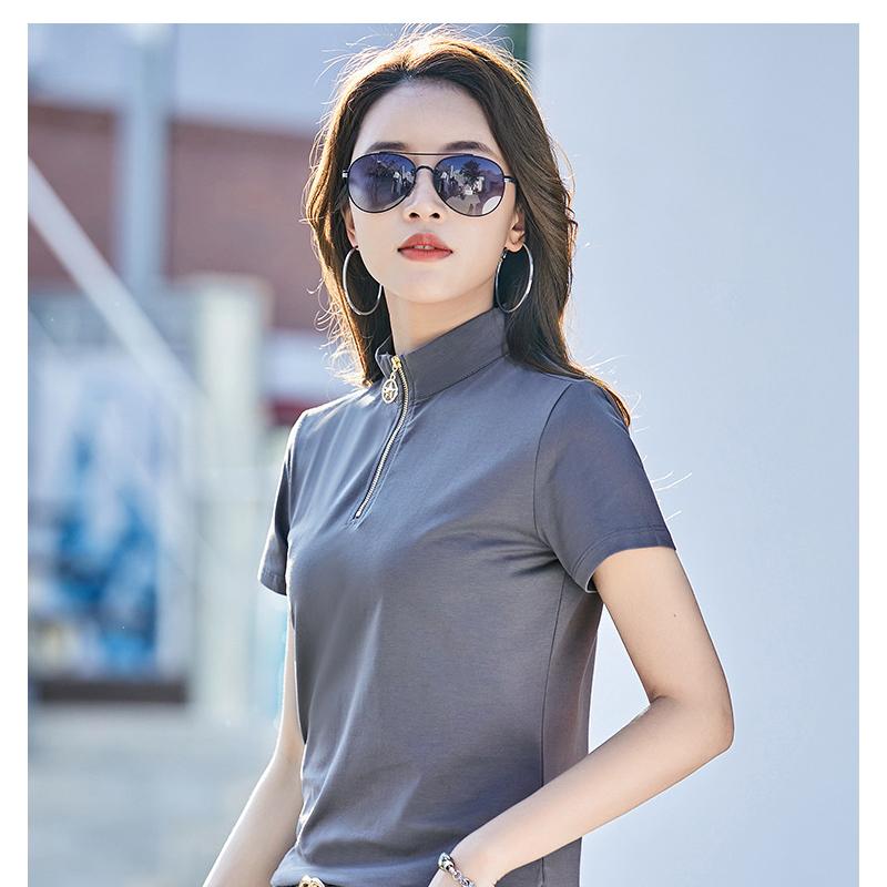 Women's Summer New Style T-shirt Women's Short-sleeved Stand-up Collar Slim Slimming Pullover Base Solid Color Korean Casual Simple