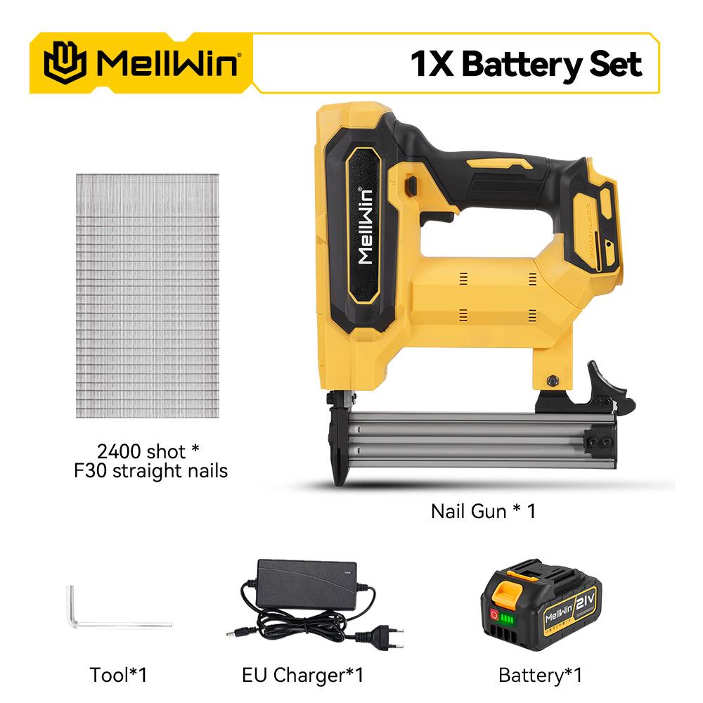 MELLWIN Cordless Electric Nail Gun 2 Mode Wireless Stapler Woodworking Framing Staple Gun Tools F30 For Makita 18V Battery Pin