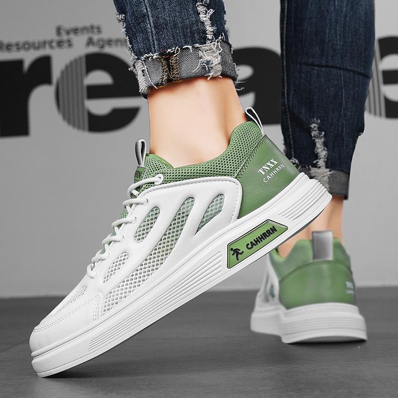 2024 New Mesh Summer Board Shoes Flat Bottom Lace-up Sports Breathable and Comfortable Men's Shoes Fashion Color Matching Casual Shoes