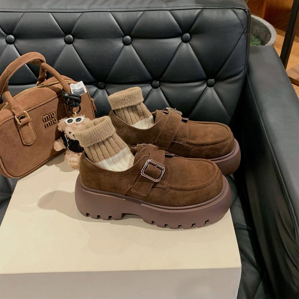 Velcro thick heel platform small leather shoes women's 2025 autumn and winter new British style retro JK single shoes heightening loafers