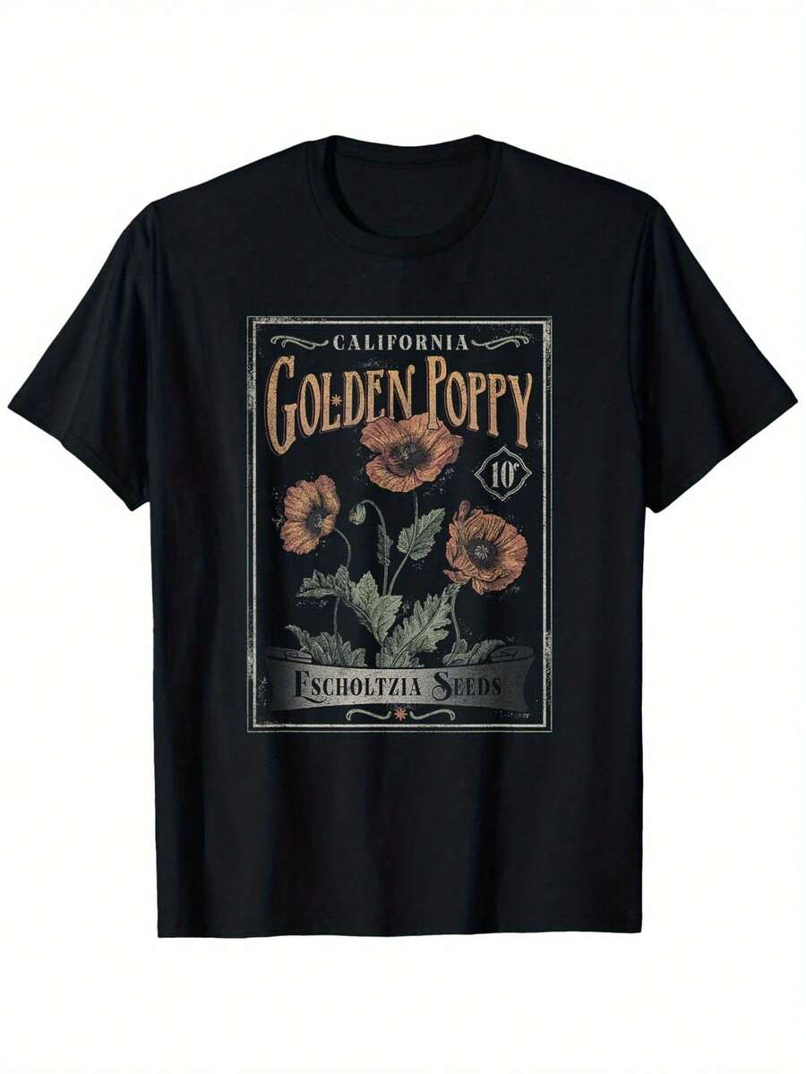 

Golden Poppy Seeds Poster Printed T-Shirt,Unisex s Printed T-Shirt L