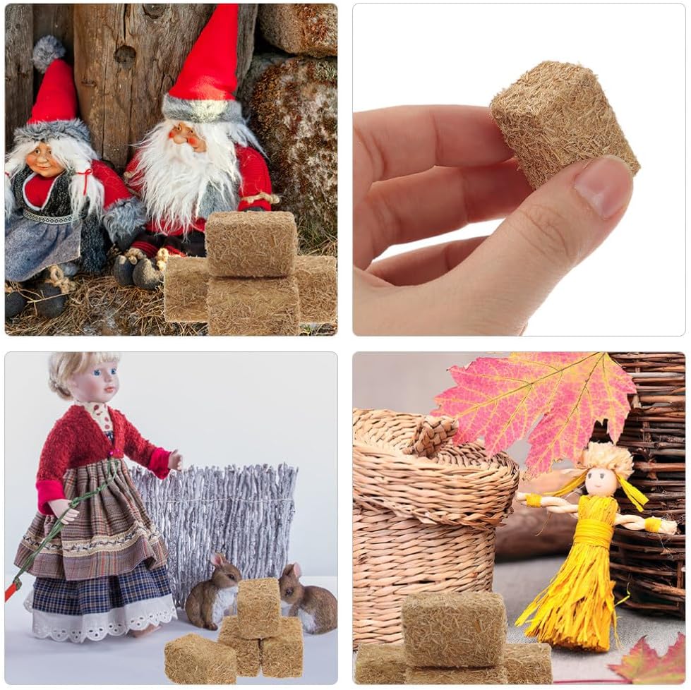 8pcs Mini Bales Miniature Hayrick Figurine Autumn Harvest Decorative Straw Bale Snow Village Decorfor Dollhouse Western Party