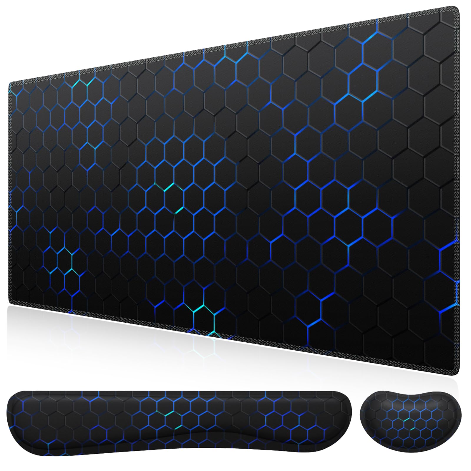 

iCasso Набор коврик для мыши с подставкой для запястья 90x40см Большой игровой коврик для мыши Пена с памятью Подушка для запястья клавиатуры и мыши Длина Эргономичная подставка для рук Снижение усталости