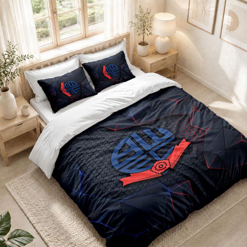 Ensemble de literie 1 housse de couette 2 taies d'oreiller Imprimé Bolton Wanderers FC Chambre Décoration de la maison