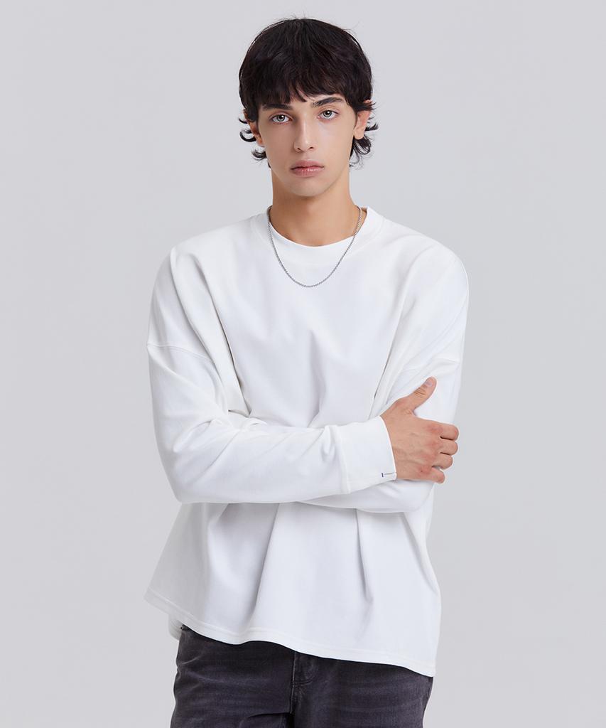 Dibeullu Relaxed Cuff Crew Neck Long Sleeve Cream