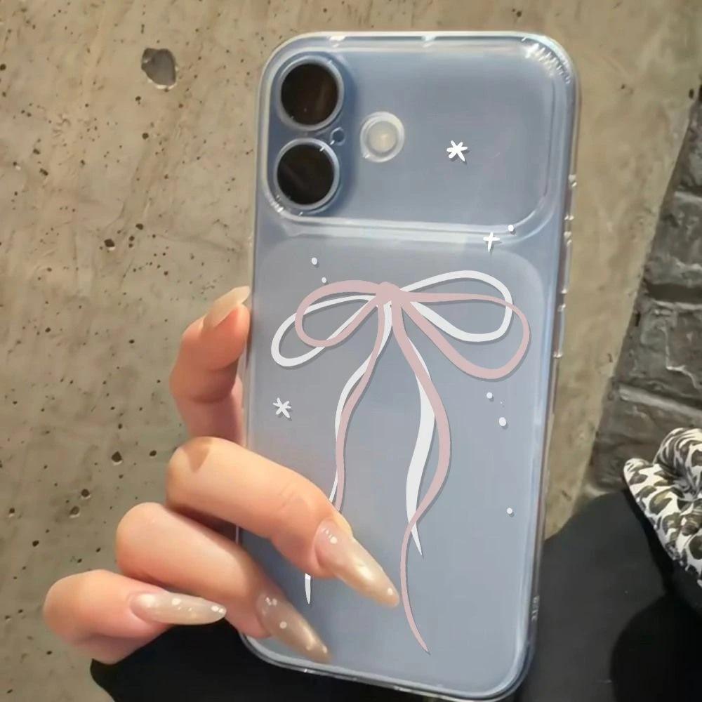 Ins small fresh pink and white bow for Apple 17Promax large window mobile phone case IP16/15/14/13