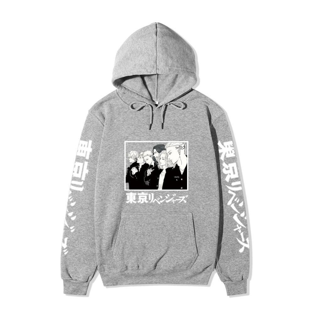 Black Warm Fleece Hooded Sweatshirt Tokyo Revengers Team Comic Print Unisex Autumn Winter Casual Daily Long Sleeve Pullover