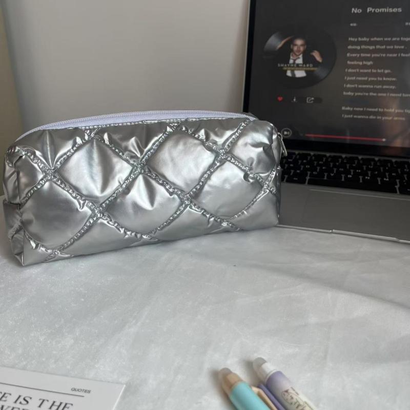 Silver Ballet Style Cute Bow Large Capacity Pencil Case Student Stationery Study Supplies Back To School Kawaii Bag