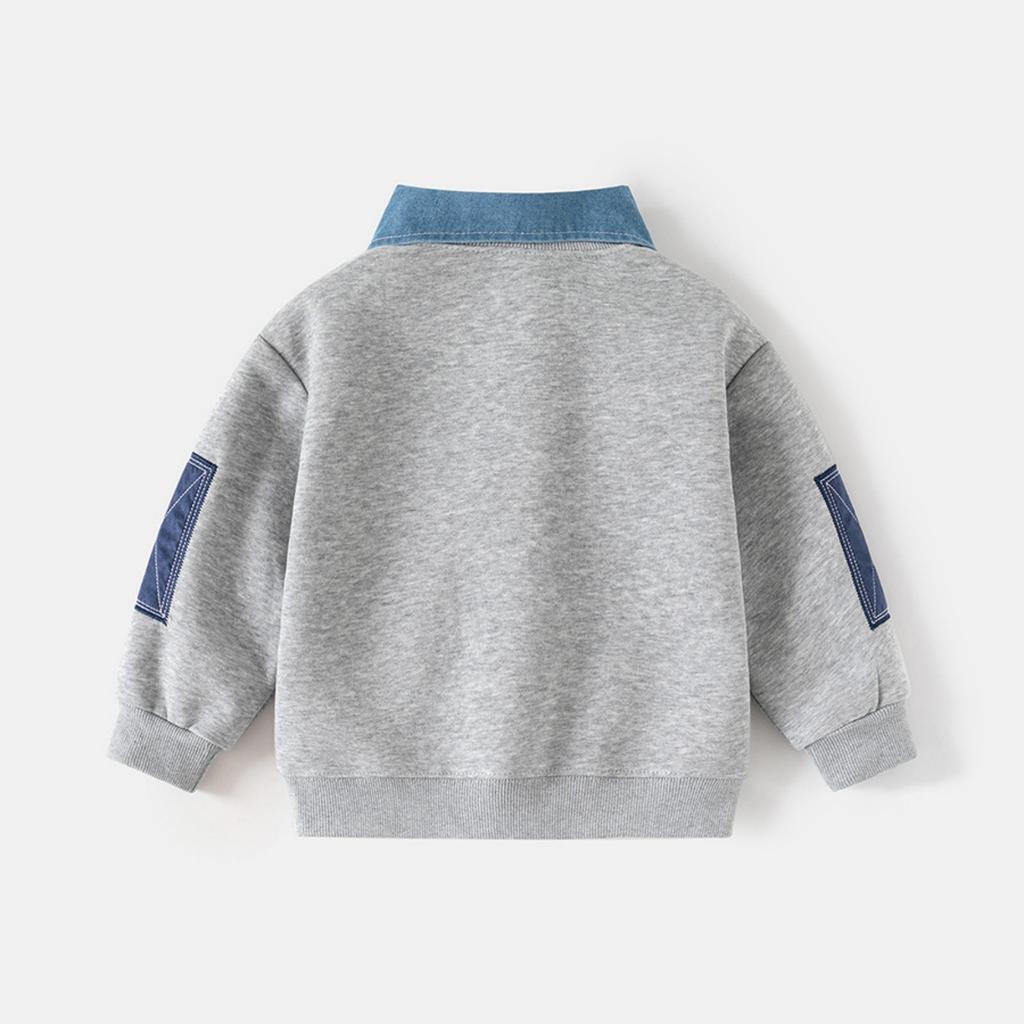 Boys' Spring Sweatshirt with Sleeve Patches - Fake Two-Piece Casual Jacket for Everyday Wear