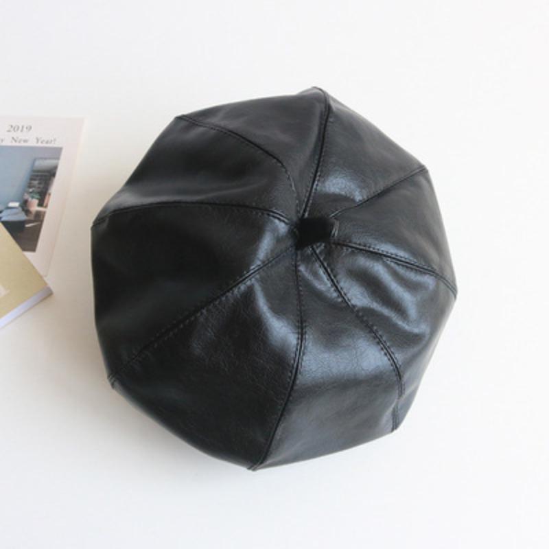 Hat Women's Fashion Retro Hong Kong Style Beret Autumn and Winter Korean Version Pu Leather British Painter Hat Versatile Literary
