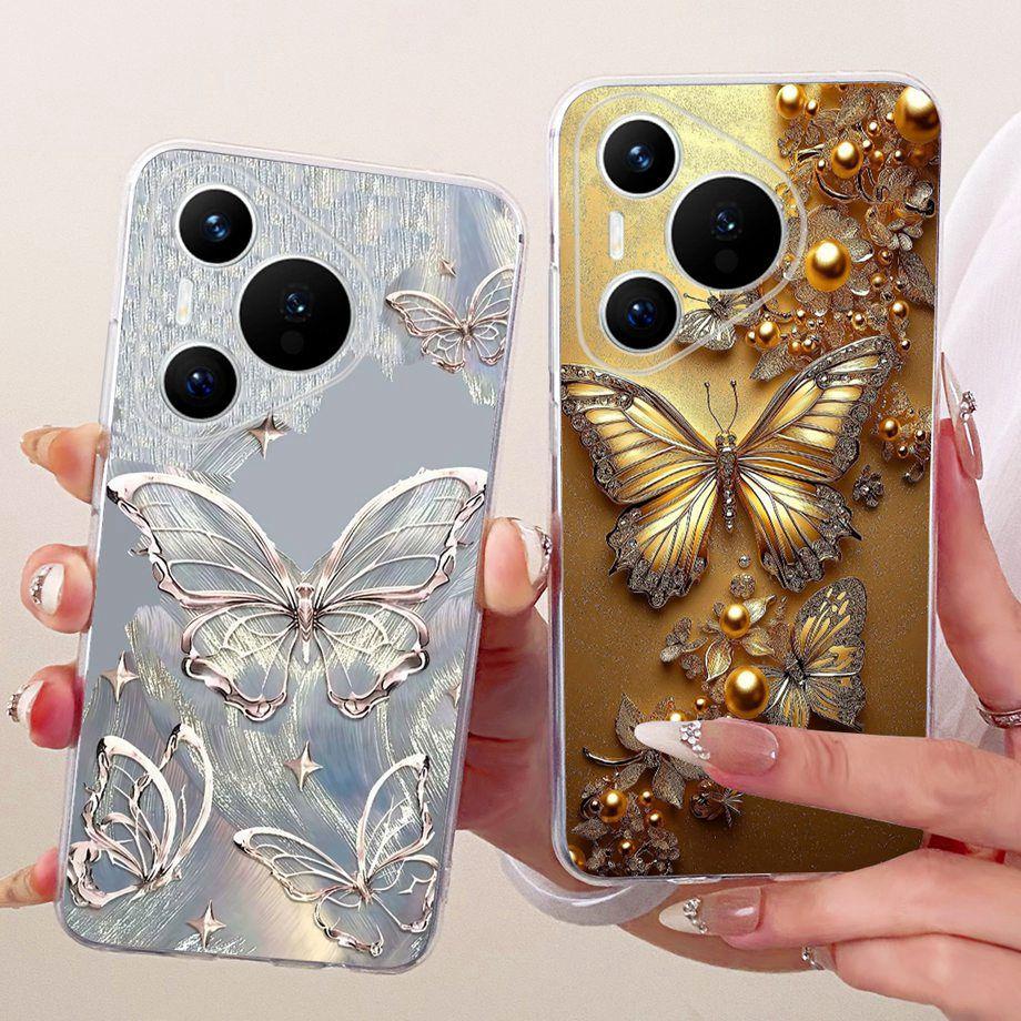 For Huawei Pura 70 70Pro 70 Ultra Pura 80 pro Pro+ Phone Case Clear Soft TPU Bumper Cover Cool Cartoon Butterfly Flower Funda