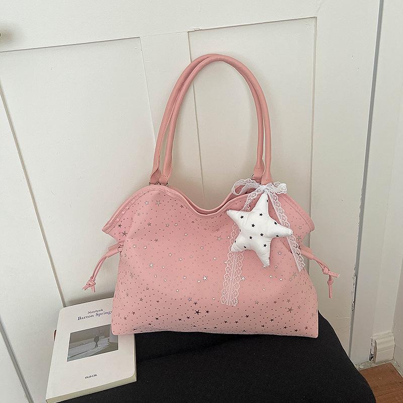 Star Pattern One-Shoulder Drawstring Tote - Women's Korean Style Fashionable Crossbody Bag
