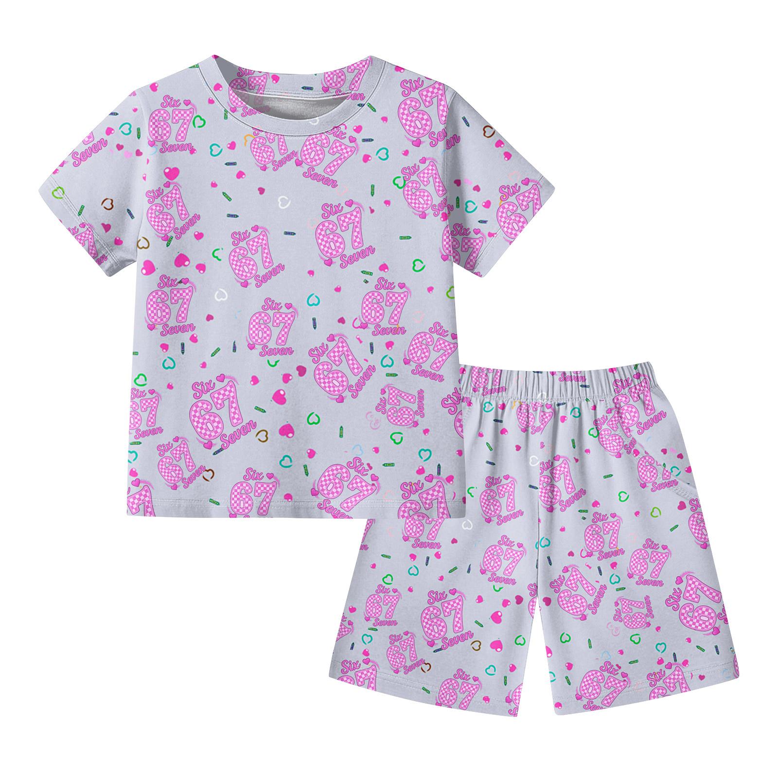 

Children s Fashion Suit Skirt Round Neck Short Sleeve Top Pants 130 фіолетовий