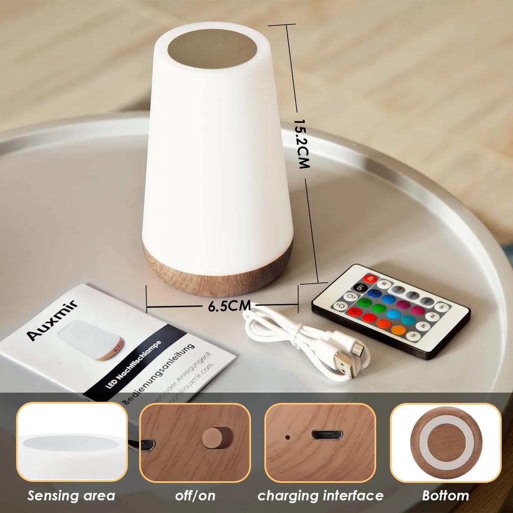 LED Rechargeable Night Light Table Lamp with 13 Colors and Touch Remote Control Dimmable RGB with Warm White Light for Bedroom