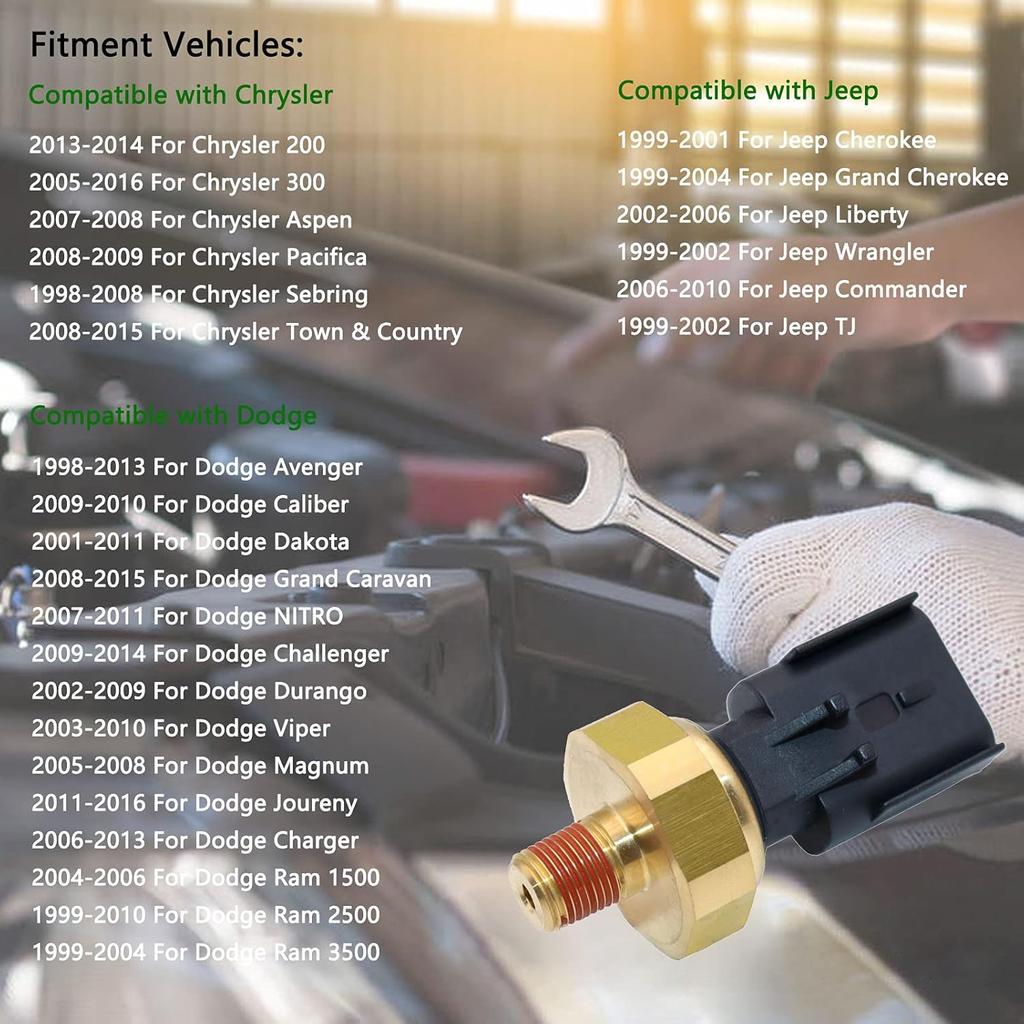 Engine Oil Pressure Sensor Sender Switch 5149062AA Compatible with Chrysler 200 Aspen Pacifica Jeep Grand Cherokee Dodge Magnum Avenger Ram 1500 2500