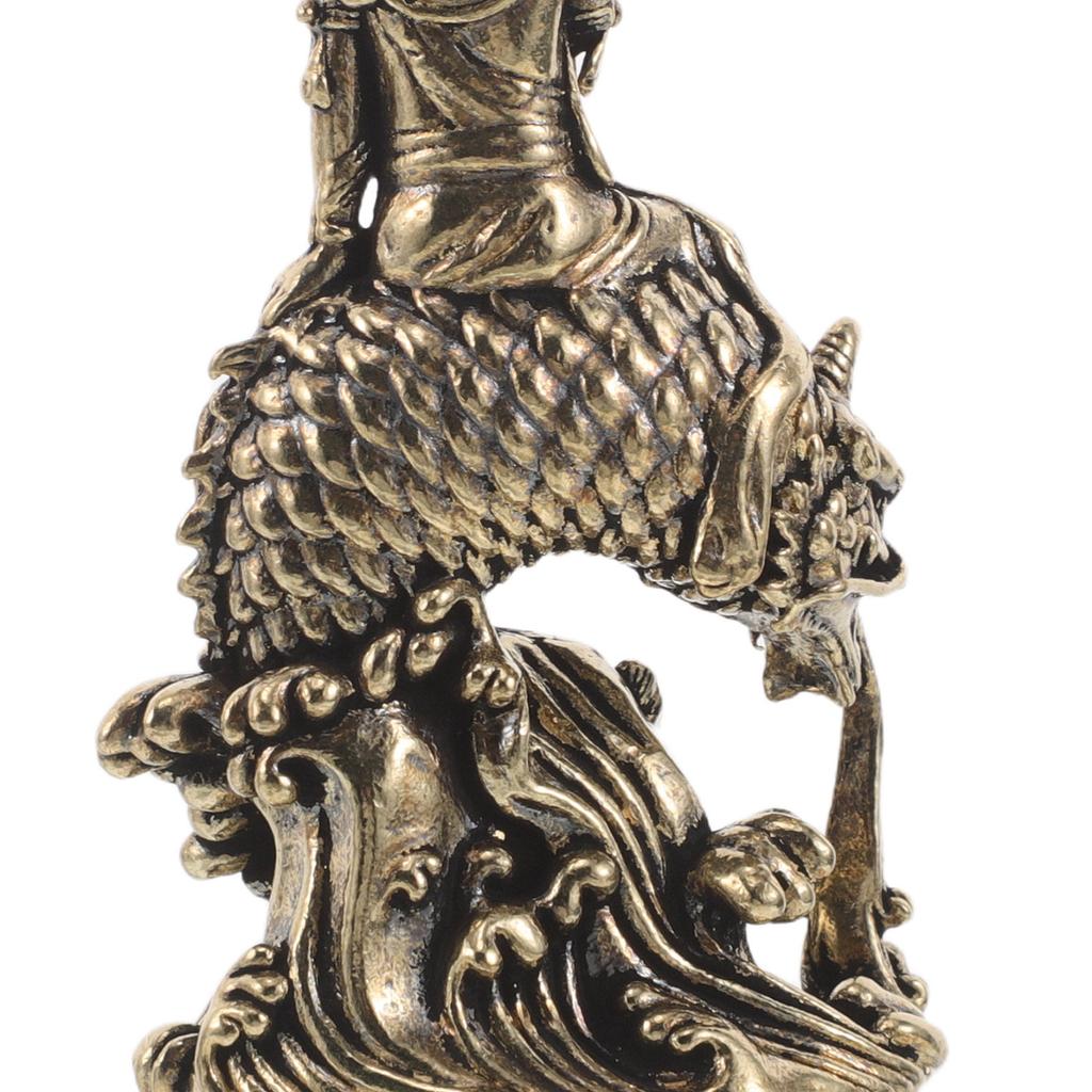 Yellow Brass Guan Yin Sculpture Vintage Fengshui Buddhist Statue Meditating Buddha Desk Car Dashboard Decor