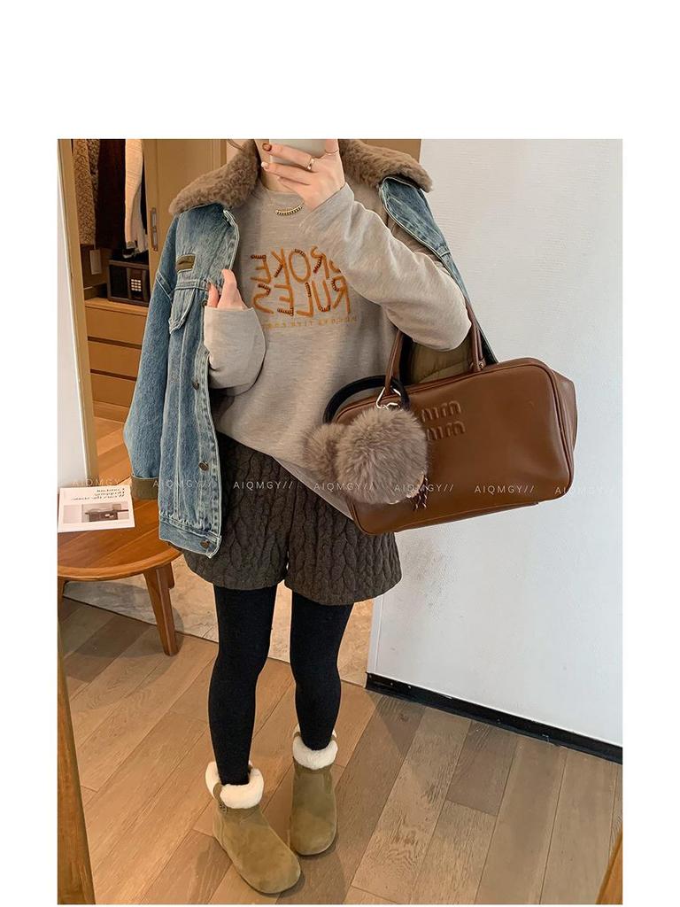 Women's 2025 Winter Round Neck Letter Embroidery Long Sleeve T-Shirt – New Fashionable Loose and Versatile Top