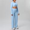 European Sportswear Yoga Set: Long Sleeve Top with Chest Pads and Breathable Straight-Leg Pants for Women