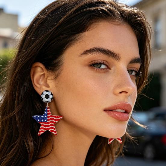 USA Flag Acrylic Dangle Drop Earrings Independence Day-Themed Earrings Comfortable To Wear Multiple Styles for Sports Holiday Outfits