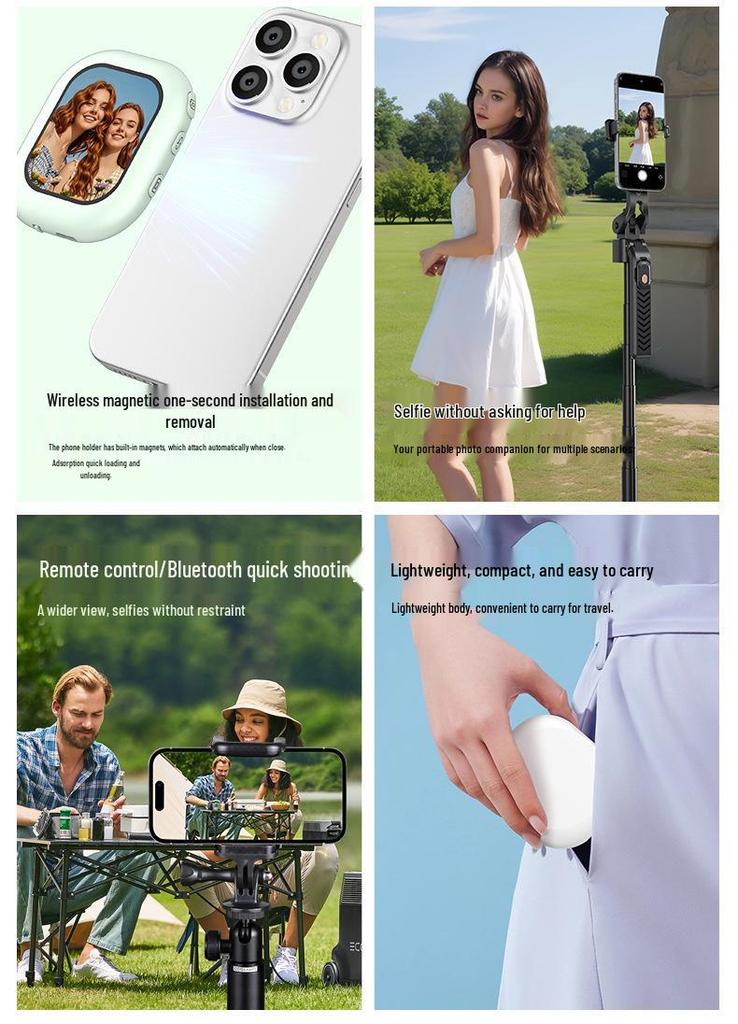 Mini Magnetic Selfie Stick with Remote and Screen Mirroring for Vlogging