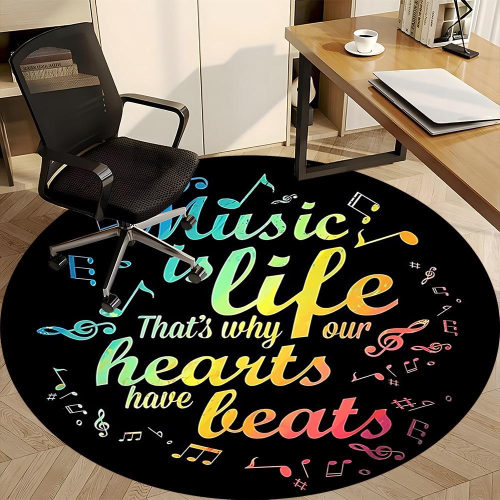 1pc Music Life Chair Carpet for Office, Round Polyester Mat, Indoor Decor for Office, Easycare Fabric, Washable Non-slip Area Carpet