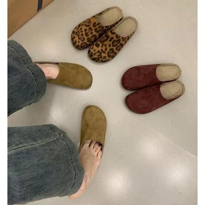 Fashion New Classic Women's Leopard Closed Toe Cork Flats Slippers Ladies Leopard Cork Slippers Camo Mule Clogs Shoes  Zapatos De Mujer