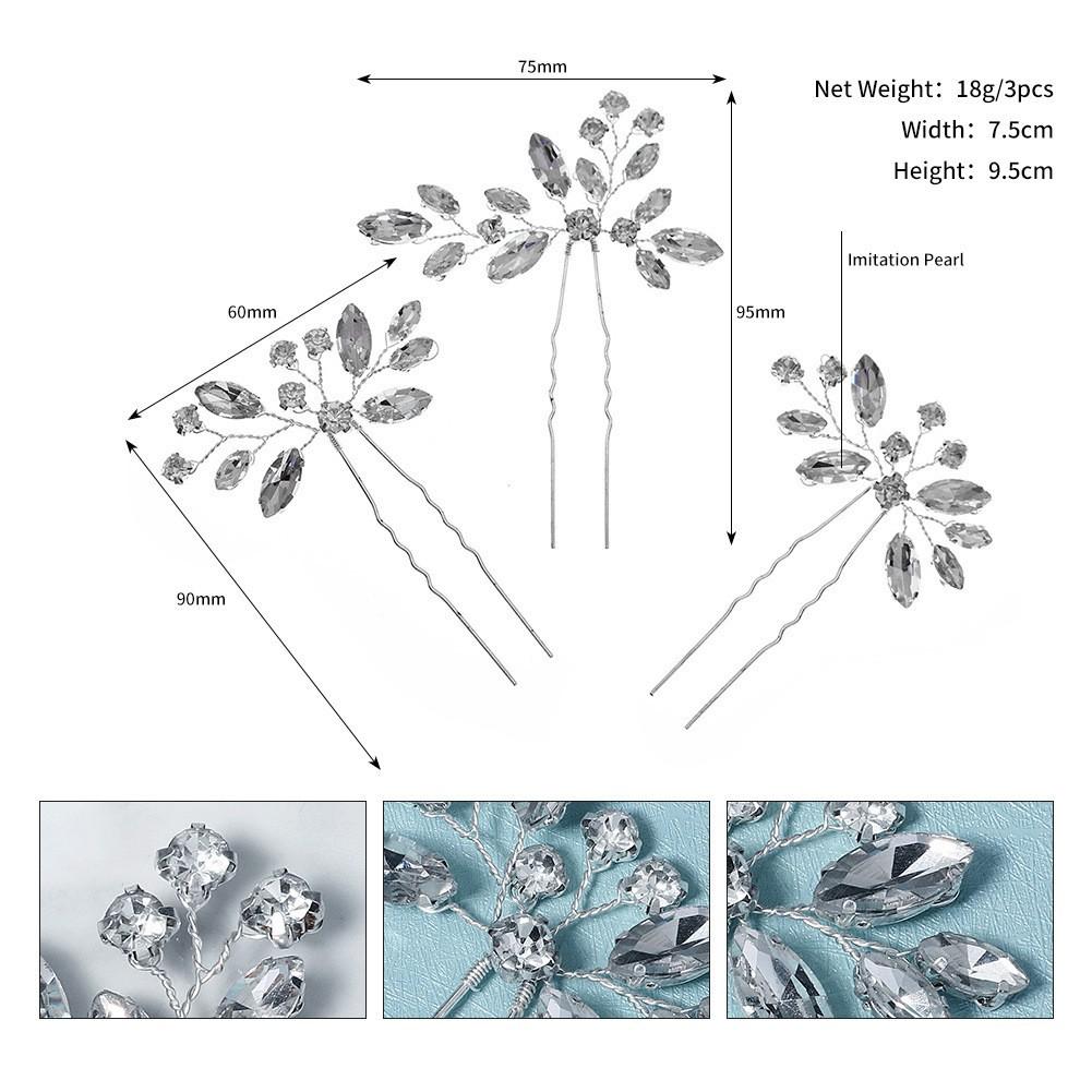 

Bridal Wedding Hair Pins U Shape Marquise Rhinestone Hair Sticks Set Handmade Crystal Headwear Accessories For Dress Updo