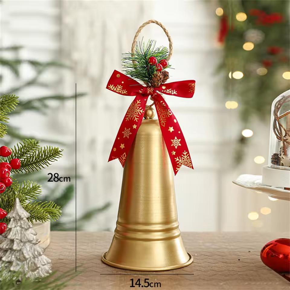 Christmas Bell Golden Metal Indoor And Outdoor Blessing Bells Pendant Snowflake Red Bow For Party Christmas Tree Decoration
