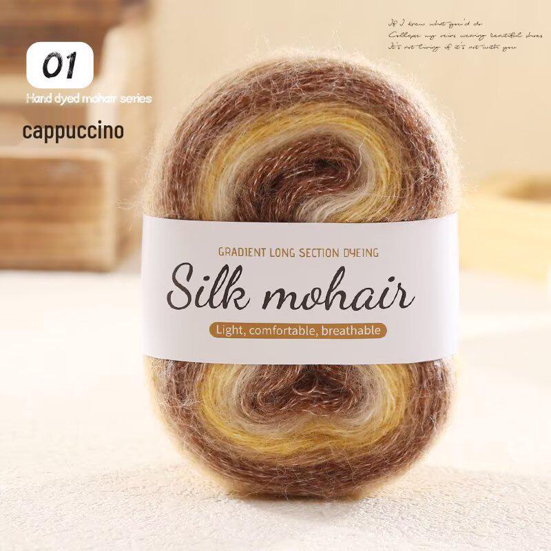 Конфетно-цветной шелковый градиентный тай-дай, ручной вязки, мохеровая пряжа с металлизированной нитью