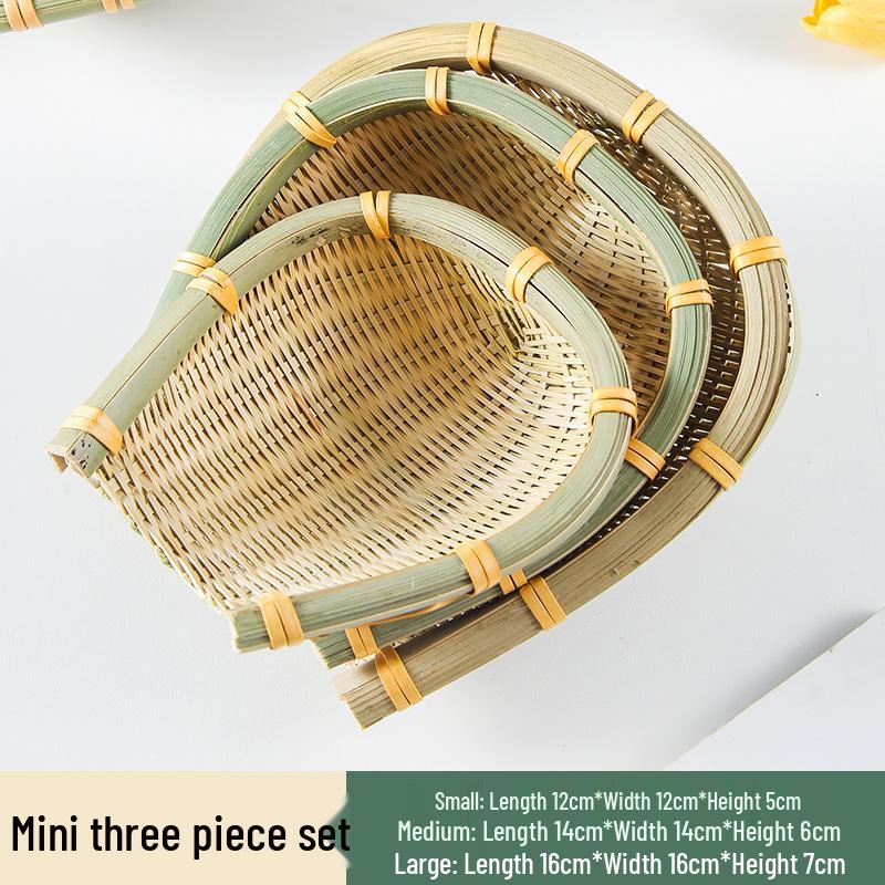 Bamboo Woven Kitchen Basket Set: Winnowing Basket, Fruit Basket, Snack Plate, Steamed Bun Mold, Sieve, Vegetable Washing Basket.