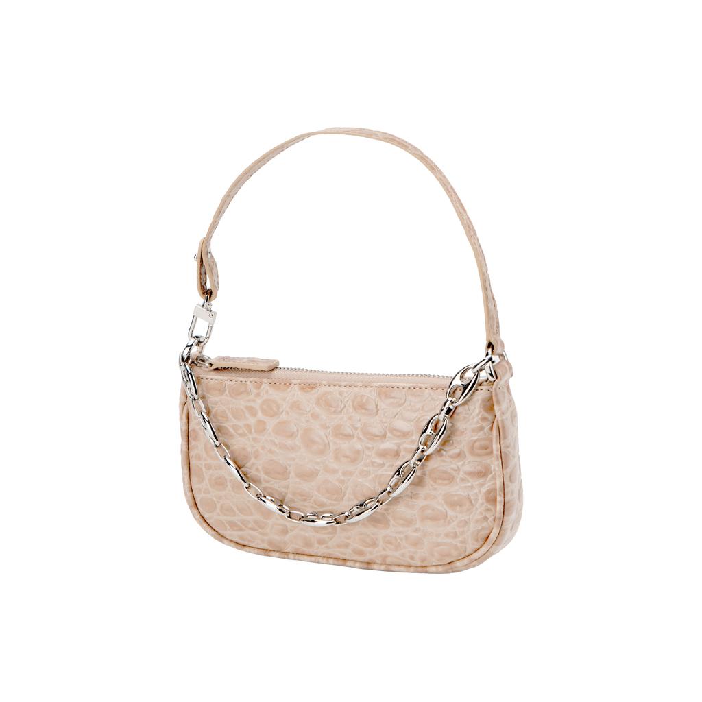 By Far Mini Rachel Textured Chain Zip Leather Shoulder Bag Women Handbags Beige 21CRMIRACLYDSMA
