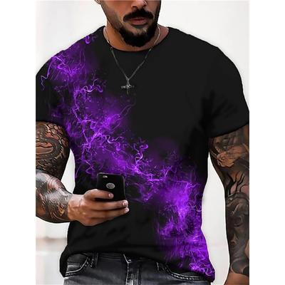 Men's T-shirt 3D Printed with Colorful Striped Pattern Short Sleeved Shirt