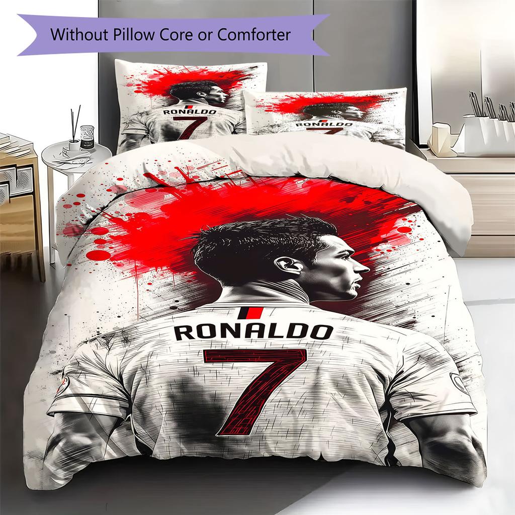 Cristiano Ronaldo Pattern Bedding,Quilt Set Quilt Cover Pillowcase Home Birthday Gift(1 * duvet cover + 2 * pillowcase, without core)