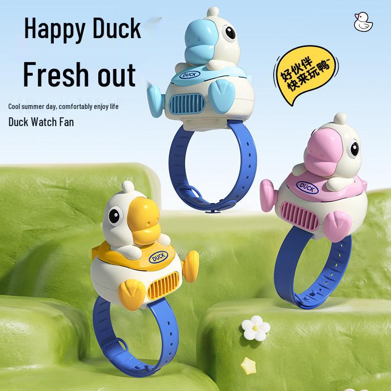 New Cute Duck Portable Rotatable Leafless Watch Fan - Small Cartoon Gift 9.1x7.7x9.2 CM