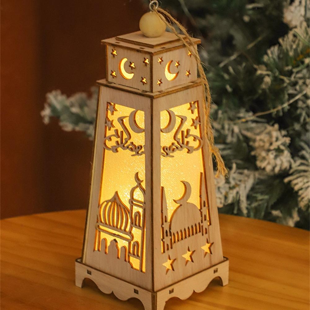 Moon Star Wooden Ornaments LED Light Ramadan EID Mubarak Decoration For Home Islam Muslim Decor