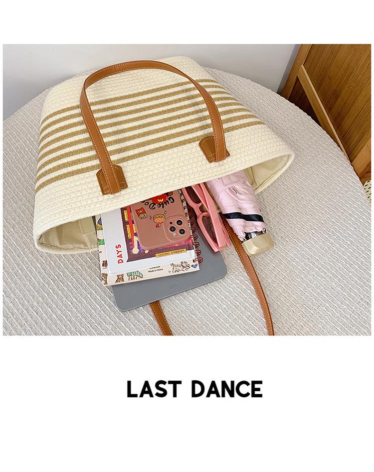 Stylish Large Capacity Striped Woven Beach Tote with Custom Logo