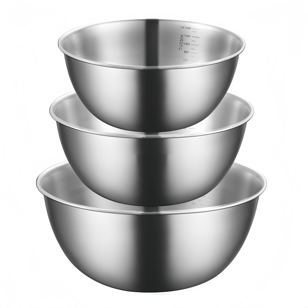 

3 Pcs Stainless Steel Mixing Bowl Set With Scale For Cooking Baking Prepping Mixing Bowls 17x7cm; 19.5x7.5cm; 24.5x10.5cm China Mainland