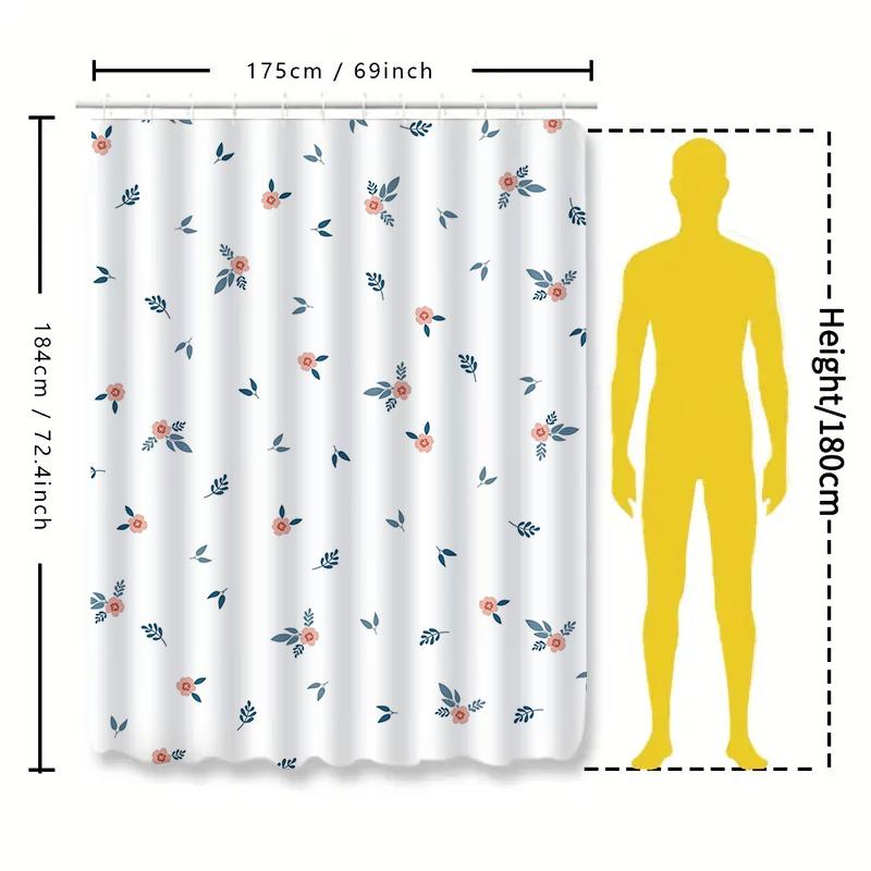 Modern Floral Print Shower Curtain Waterproof Bath Decor With 12 Hooks Set For Home Decoration In White Color (S)
