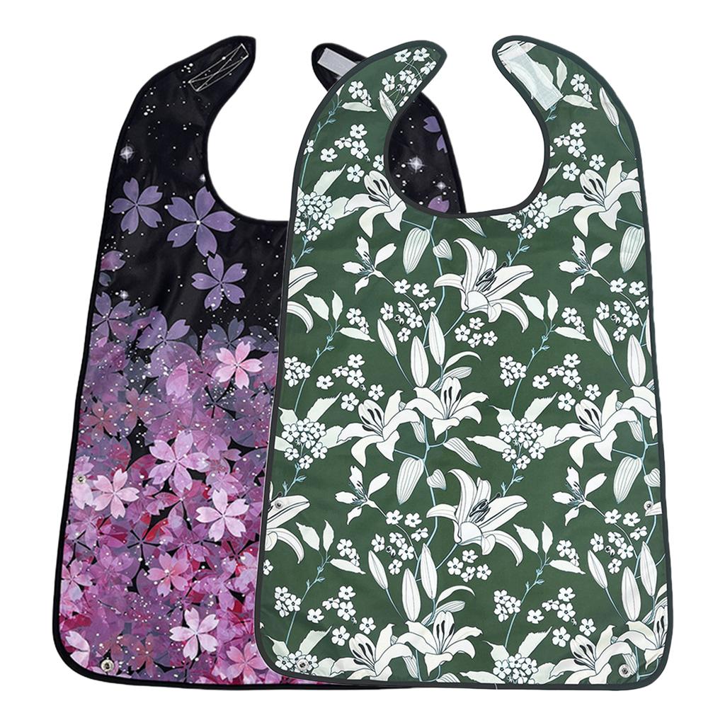 Reusable Adult Feeding Bib With Crumb Catcher Stylish Patterns Easy To Clean Polyester Fabric Waterproof Bib For Dining