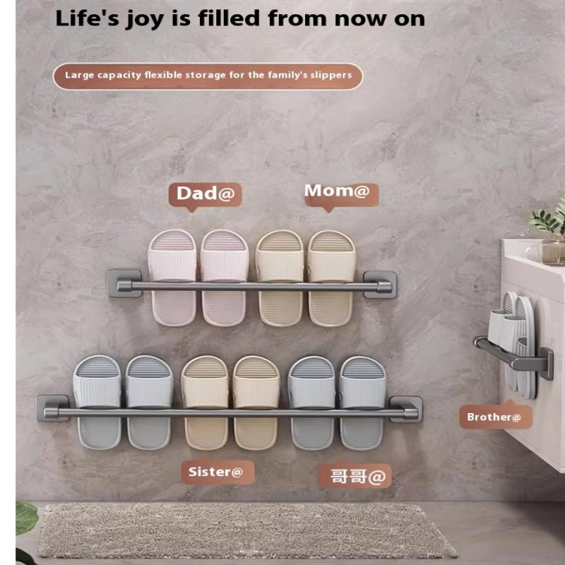 Two Layer Punch-Free Towels Holder Bar Bathroom Storage Rack Towel Rack Organizer Wall-Mounted Towel Shelf