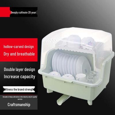 Extra Large Plastic Countertop Dish Drainer Rack with Lid