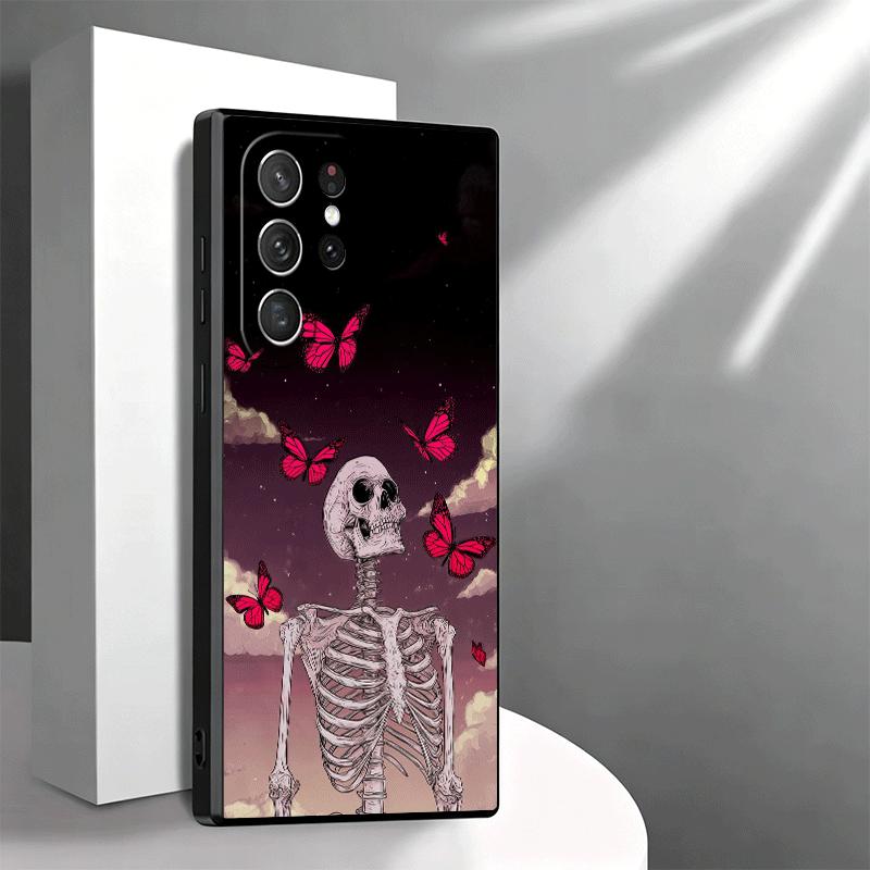 Floral Skull Flower Skeleton Soft Phone Case for Samsung Galaxy S26 S25 Edge S24 Ultra S23 Plus S22 S21 FE S20 Black Cover Back