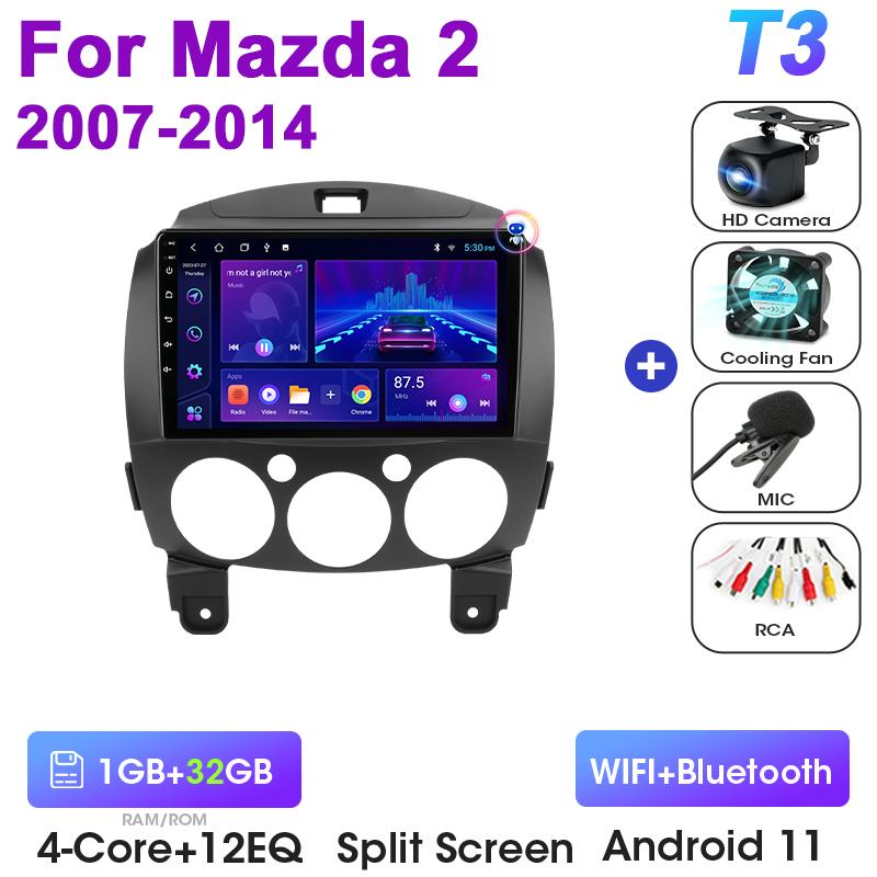 2 Din Car Radio For  MAZDA 2 Mazda2 2007-2014 Android 12 Multimedia Video Player Navigation GPS 4G Carplay Auto Stereo Head Unit